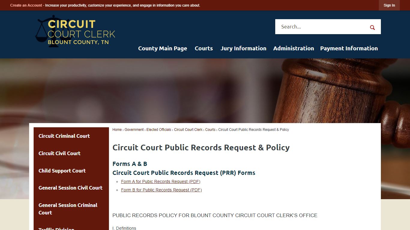 Circuit Court Public Records Request & Policy | Blount County, TN